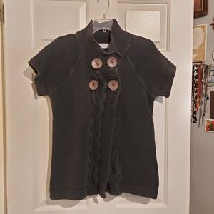 Willow Womens Short Sleeve Cable Knit Cardigan Sweater Gray Cotton Made in USA M